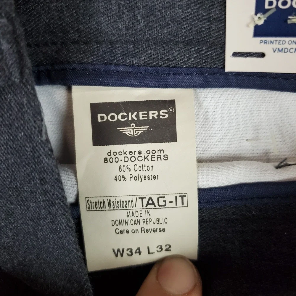Dockers Mens Pants Sz 34 34X32 Gray Individual Fit Waist Flat Front Classic
